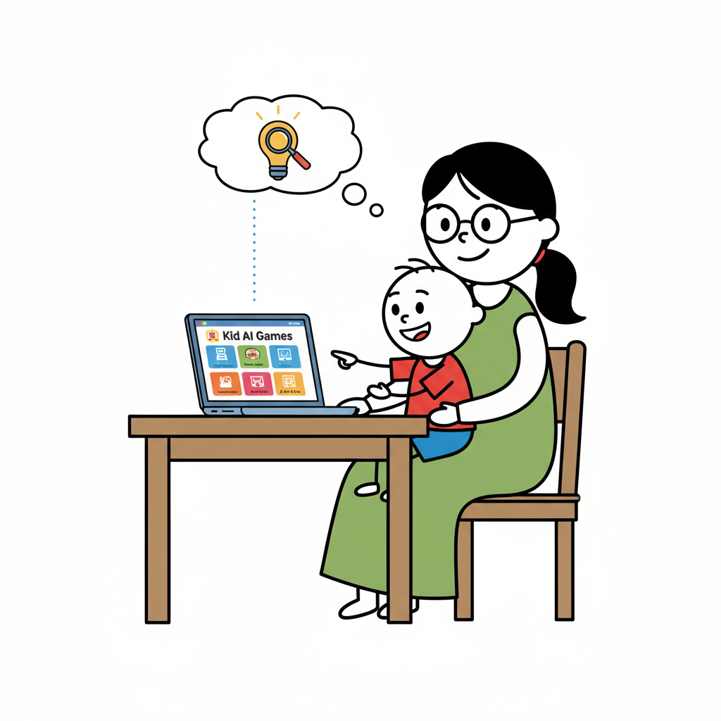 Parent and child reviewing a screen together, symbolizing a safe barrier for AI safety for kids