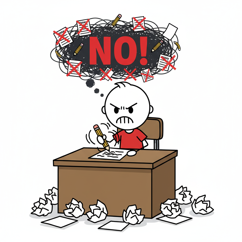 Child frustrated by exam work before using instant AI grading