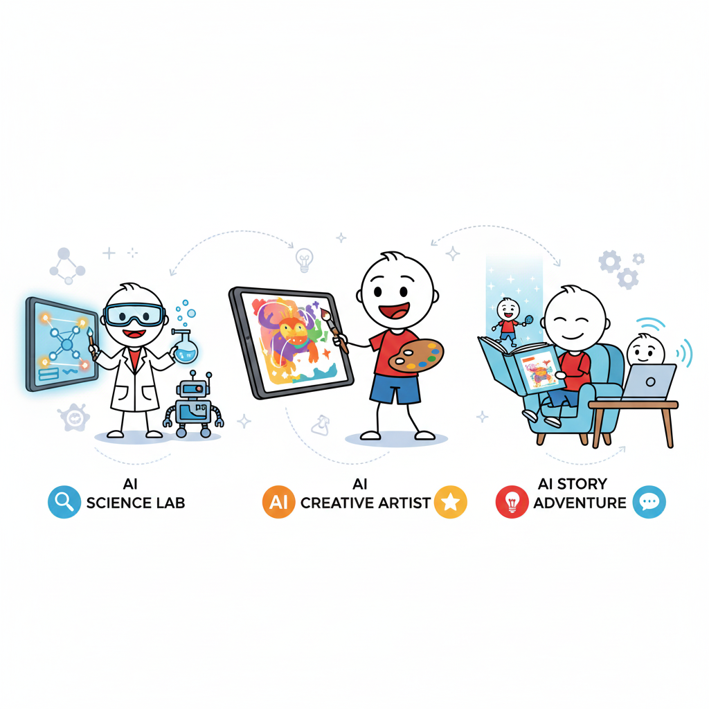 child is enjoying fun, hands-on AI activities for kids including science, art, and reading