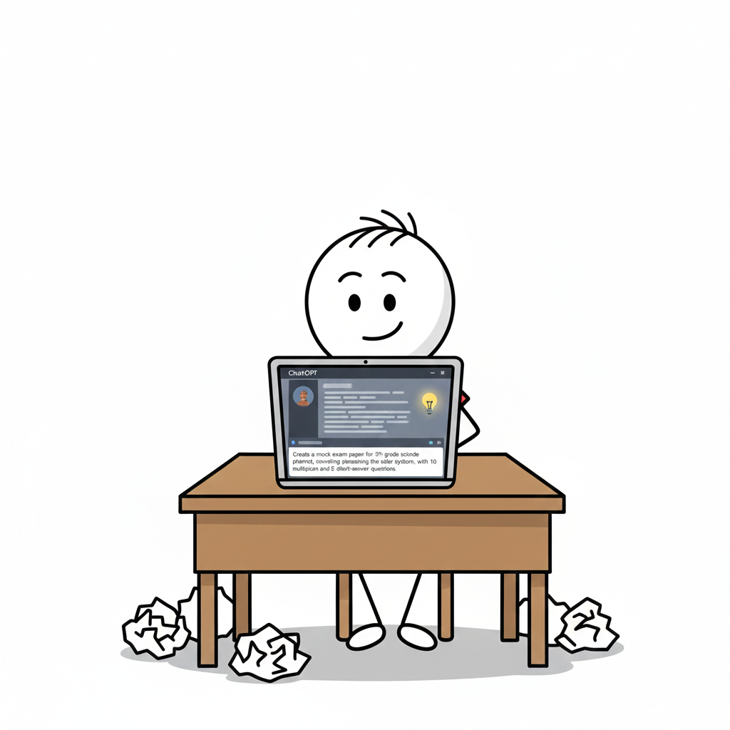 kid making chatgpt mock exam for practice