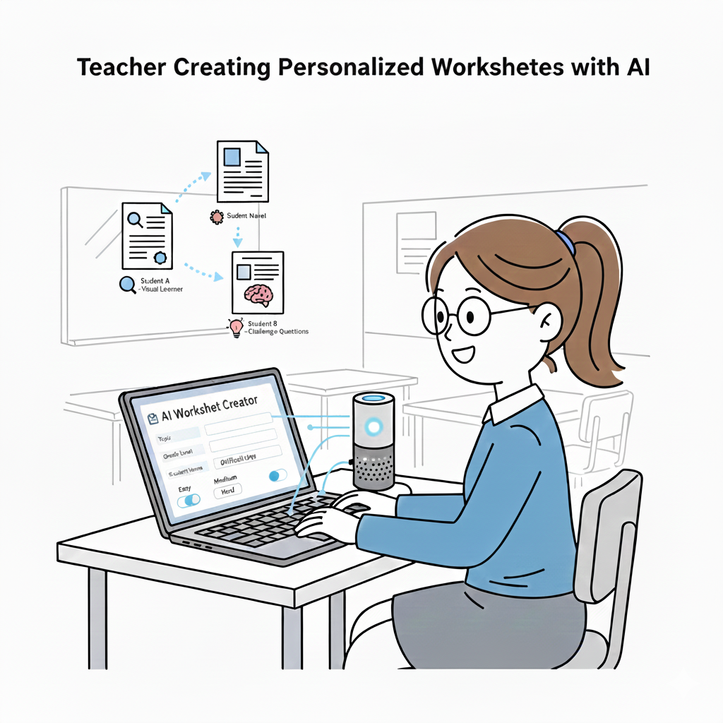 teacher using AI adaptive worksheets for customized assignments