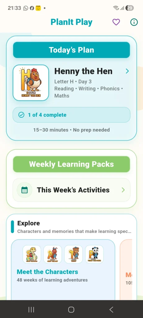 PlanIt Play homeschool curriculum app daily activity plan