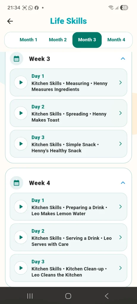Real life skills activities in PlanIt Play homeschool curriculum app